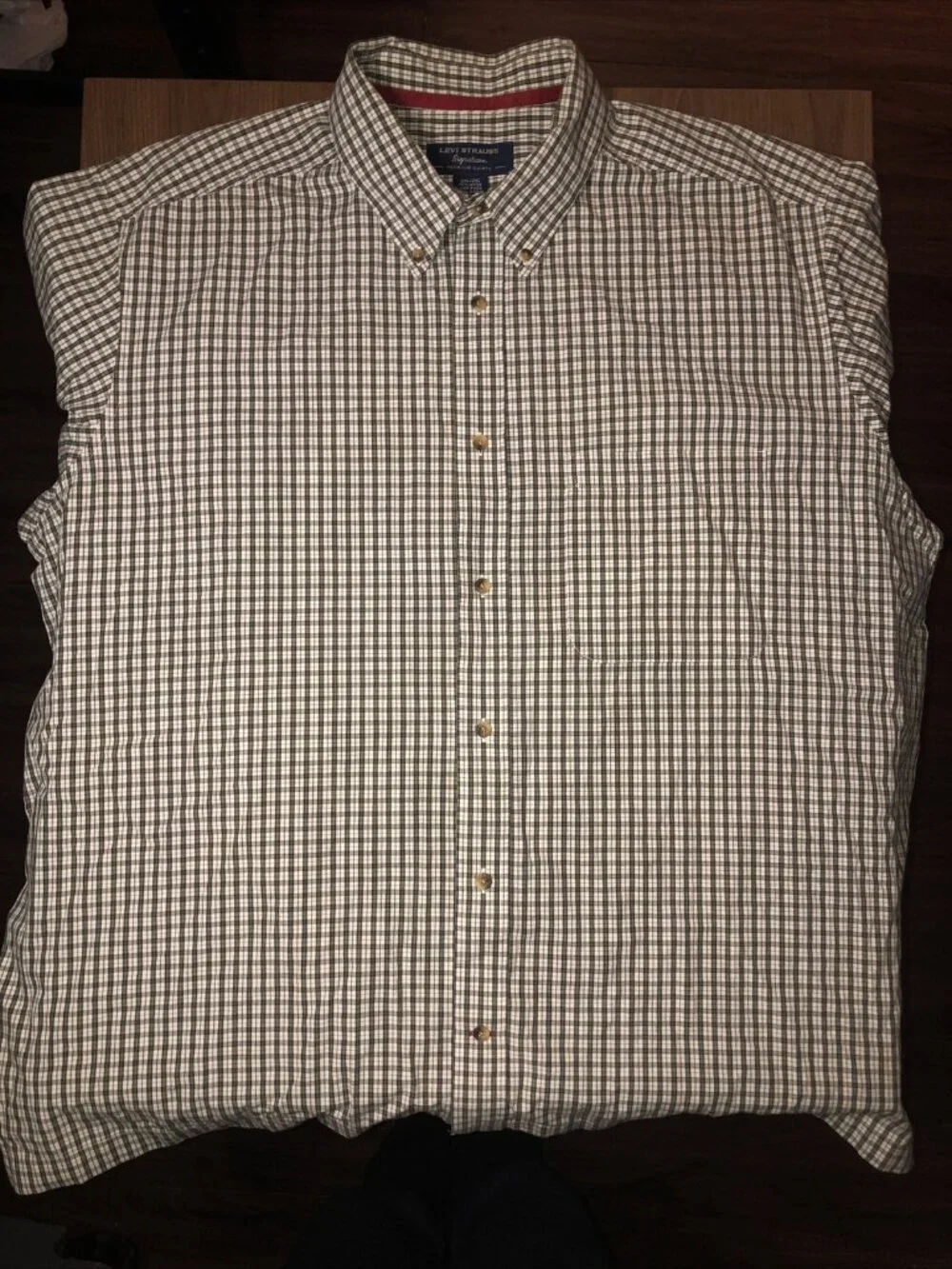 Levi Strauss Signature Green White Plaid Button Up Shirt Mens 2XL Casual